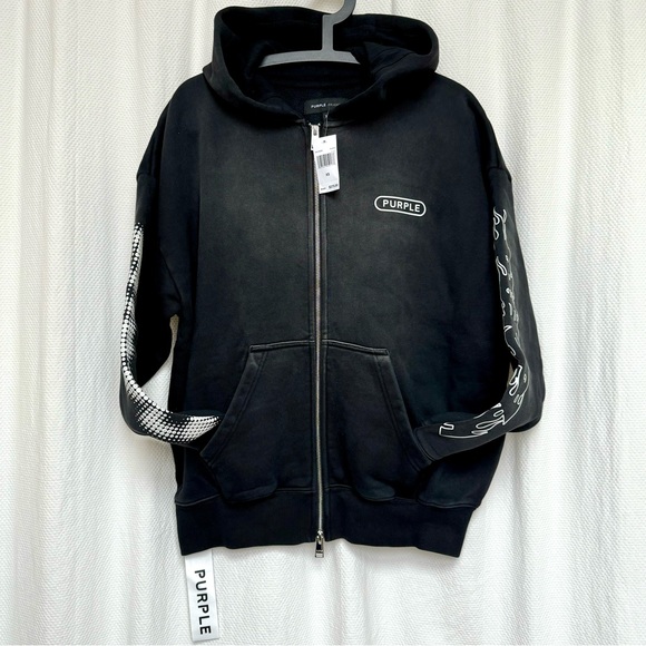PURPLE BRAND Black Wordmarks Full Zip Hoodie XS - Picture 5 of 8
